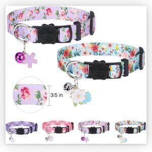 Set of 2 - Floral Breakaway Pet Collars with Bell and Pendant